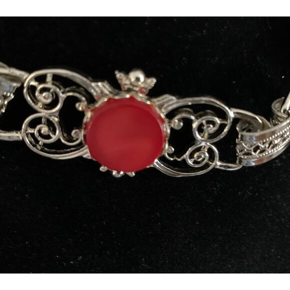 Silver plate Choker Necklace with Orange disk stations, Vintage - Picture 3 of 4